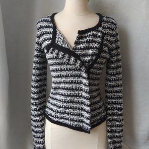 LOFT | Black/White Moto Zip Sweater | XS